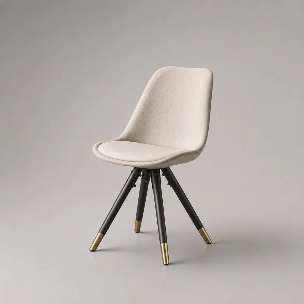 Chaise de salle à manger rembourrée en tissu beige avec pieds en acier noir, 49 × 55 × 84 cm