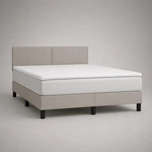 Lit 2 places avec tête de lit, matelas et surmatelas, revêtement en tissu beige, couchage 160 × 200 cm