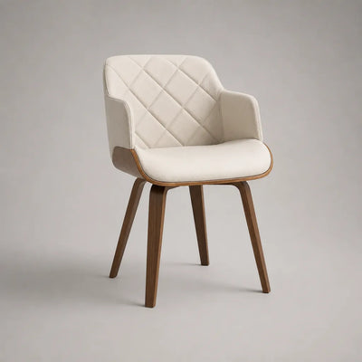 Chaise de salle à manger avec accoudoirs en tissu polyester crème et bois finition noyer, 59 × 58 × 83 cm