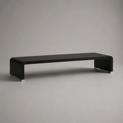 Meuble bas rectangulaire pour téléviseur en MDF cintré noir avec embouts en acier inoxydable, 120 × 35 × 30 cm