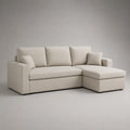 Canapé d'angle 3 places en tissu beige avec méridienne droite, 225 × 150 × 85 cm