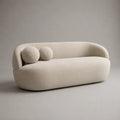 Canapé 3 places en tissu bouclé ivoire, forme arrondie, 220 × 96 × 76 cm