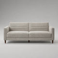 Canapé droit 3 places en tissu gris clair avec pieds en bois marron foncé, 190 × 82 × 86 cm