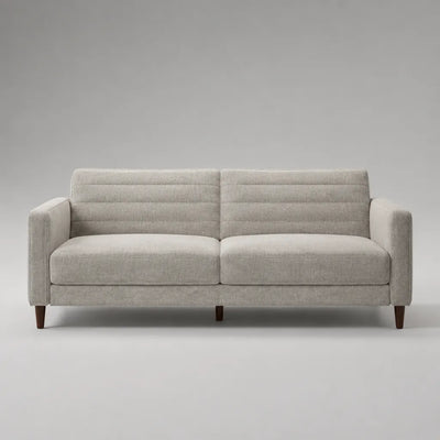 Canapé droit 3 places en tissu gris clair avec pieds en bois marron foncé, 190 × 82 × 86 cm