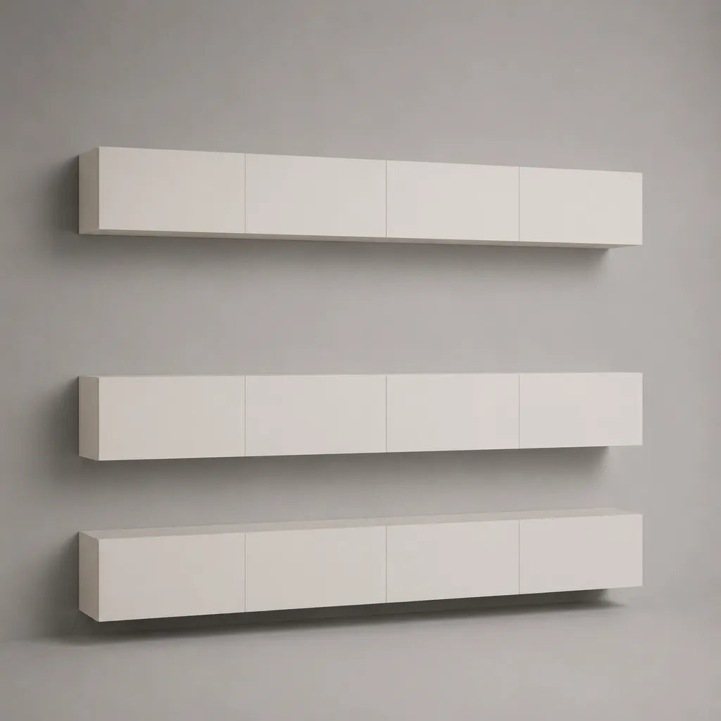 Meuble TV mural suspendu en panneaux de particules, lot de 3, blanc mat, 200 × 30 × 30 cm par élément