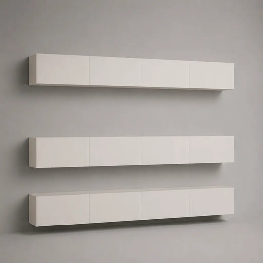 Meuble TV mural suspendu en panneaux de particules, lot de 3, blanc mat, 200 × 30 × 30 cm par élément